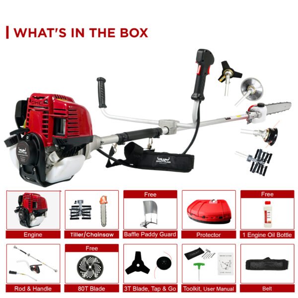 Balwaan BX‑35 Multi-Function Backpack Brush Cutter (35 cc, 2‑Stroke Engine, Grass Cutting + Chainsaw + Tiller Attachments) - Image 4