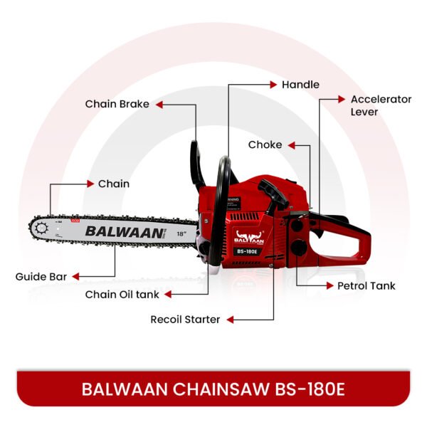 Balwaan BS‑180E Eco Chainsaw | 58 cc 2‑Stroke Engine, 18″ Guide Bar, Pocket-Friendly Power - Image 2