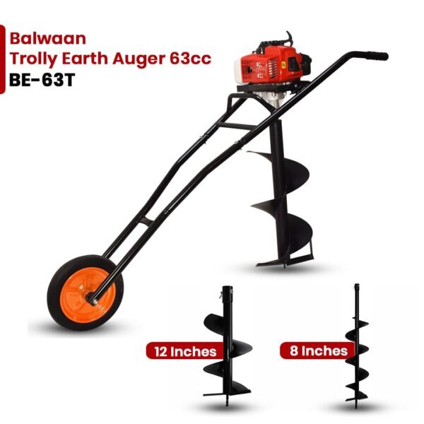 Balwaan Trolley Earth Auger 63cc ( 8" / 12" / 8+12 Inch Bit Optional, 2-Stroke Petrol Engine) – Heavy Duty Auger Machine for Farming, Fencing & Plantation - Image 2
