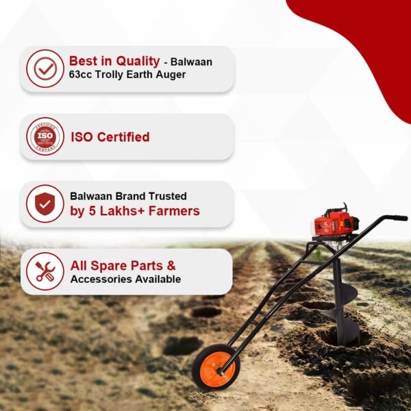 Balwaan Trolley Earth Auger 63cc ( 8" / 12" / 8+12 Inch Bit Optional, 2-Stroke Petrol Engine) – Heavy Duty Auger Machine for Farming, Fencing & Plantation - Image 5