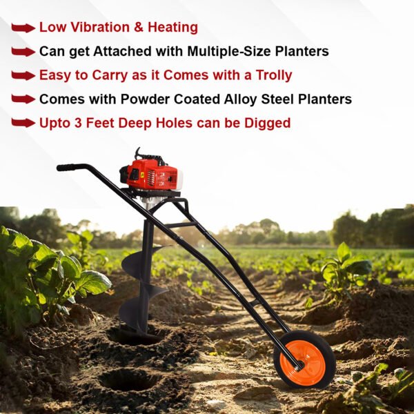 Balwaan Trolley Earth Auger 63cc ( 8" / 12" / 8+12 Inch Bit Optional, 2-Stroke Petrol Engine) – Heavy Duty Auger Machine for Farming, Fencing & Plantation - Image 6