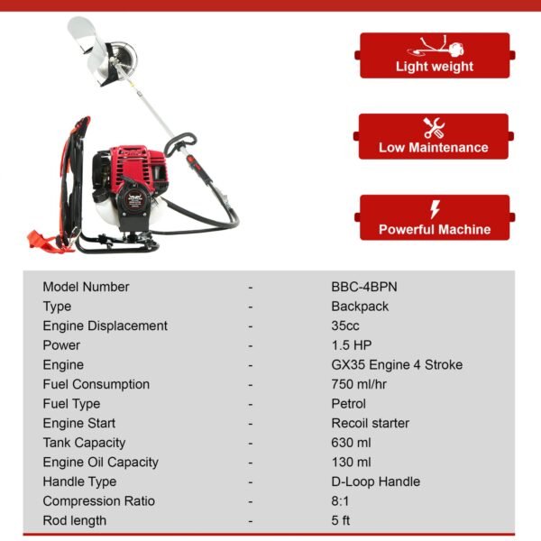 Balwaan 35cc Backpack Brush Cutter (BX-35B | 2-Stroke Engine, Crop & Grass Cutter with Multiple Blades) - Image 5