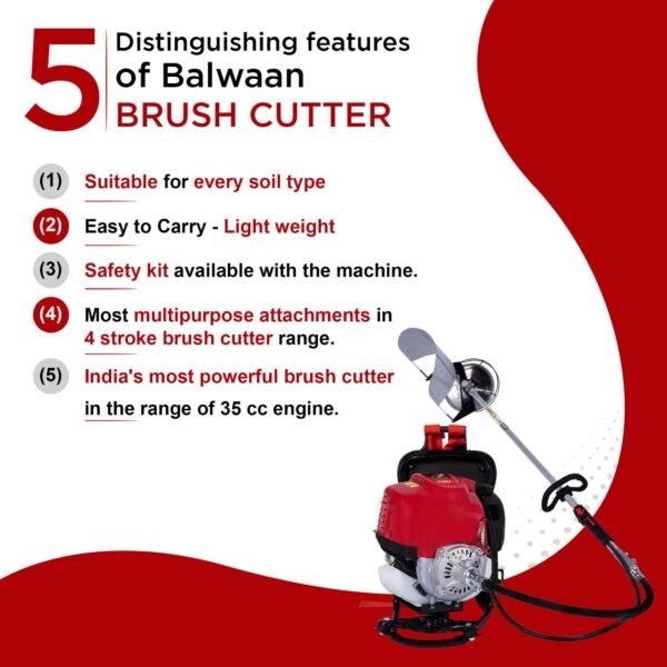 Balwaan 35cc Backpack Brush Cutter (BX-35B | 2-Stroke Engine, Crop & Grass Cutter with Multiple Blades) - Image 7