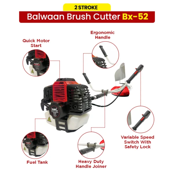 Balwaan BX‑52 Side Pack Brush Cutter (52cc, 2-Stroke Engine, Heavy-Duty Agriculture Use) - Image 3