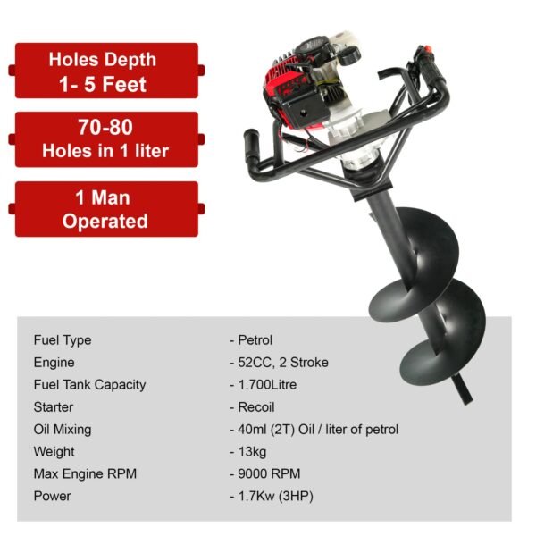 Balwaan BE‑52 Earth Auger 52cc (8/12 Inch Bit Optional, 2-Stroke Petrol Engine) – Heavy Duty Auger Machine for Farming, Fencing & Plantation - Image 5