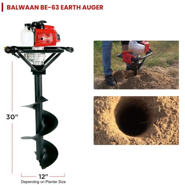 Balwaan BE-63 Earth Auger with 8 & 12 inch Planter | 63 cc 2 Stroke Powerful Heavy Duty Petrol Engine | Suitable for Digging Holes, Plantation & Fencing Purpose - Image 6
