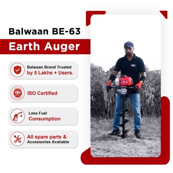 Balwaan BE-63 Earth Auger with 8 & 12 inch Planter | 63 cc 2 Stroke Powerful Heavy Duty Petrol Engine | Suitable for Digging Holes, Plantation & Fencing Purpose - Image 7