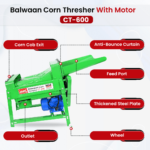 Balwaan CT‑600 Corn Thresher with Motor (Double-Roller, 1.3 HP, 1500 kg/hr Capacity) – Available in Red & Green - Image 2