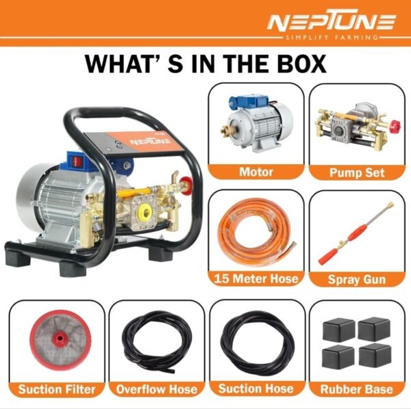 Neptune 1100W Electric Portable Power Sprayer (Brass High-Pressure Pump, Spray Gun, Hose – for Farming, Gardening & Vehicle Cleaning) - Image 7
