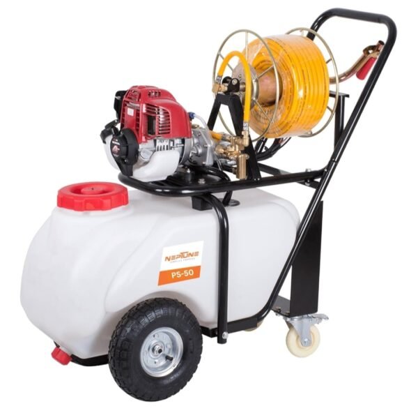 Neptune PS‑50 Portable Trolley Power Sprayer (26 cc 2‑Stroke Petrol Engine, 50 L Tank, 6–8 L/min Flow) - Image 2