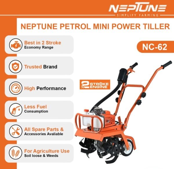 Neptune NC‑62 62 cc 2‑Stroke Petrol Mini Power Tiller (40 cm Width • 10–12 cm Depth • 3 HP) - Image 7