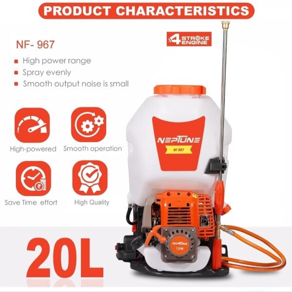 Neptune NF‑967 4-Stroke Knapsack Power Sprayer (31 cc Petrol Engine, Brass Pump, 25 L Tank, 200 PSI High Pressure) - Image 2