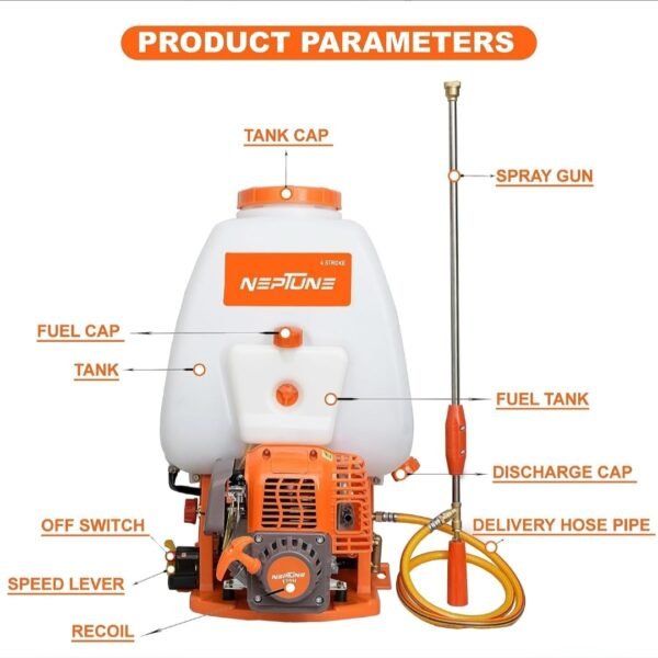 Neptune VN‑767 4‑Stroke Backpack Power Sprayer (25.6cc Petrol Engine, Aluminium Pump, 200 PSI, 25 L Tank) - Image 2