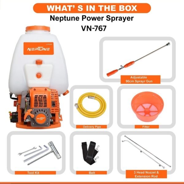 Neptune VN‑767 4‑Stroke Backpack Power Sprayer (25.6cc Petrol Engine, Aluminium Pump, 200 PSI, 25 L Tank) - Image 6