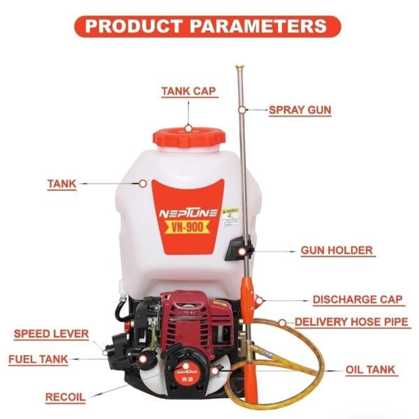 Neptune VN‑900 4-Stroke Knapsack Power Sprayer (35cc Petrol Engine, Brass Pump, 50 PSI, High Pressure) - Image 2