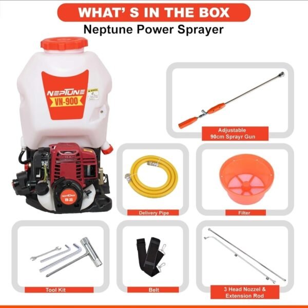 Neptune VN‑900 4-Stroke Knapsack Power Sprayer (35cc Petrol Engine, Brass Pump, 50 PSI, High Pressure) - Image 6