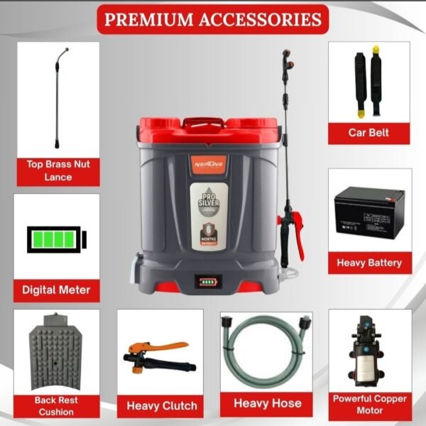 Neptune Silver Pro-13 Knapsack Battery Sprayer – 12V 12AH | 18L Tank | High Pressure | For Agriculture & Garden Use - Image 3