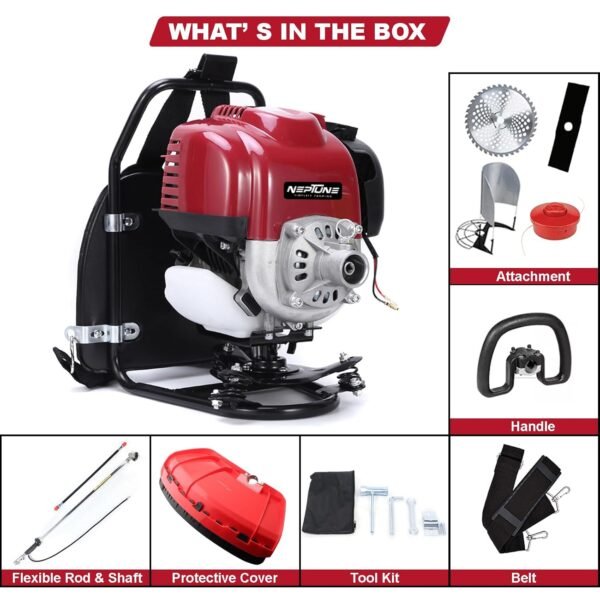 Neptune BPK‑360 4‑Stroke Backpack Petrol Brush Cutter (35 cc Engine, Loop Handle, Heavy‑Duty) - Image 9