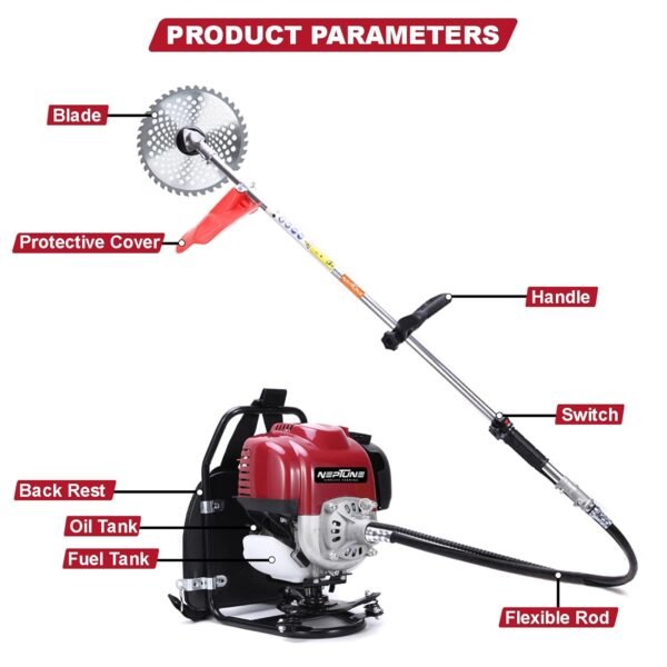 Neptune BPK‑360 4‑Stroke Backpack Petrol Brush Cutter (35 cc Engine, Loop Handle, Heavy‑Duty) - Image 3