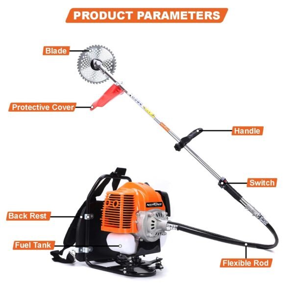 Neptune 52cc Backpack Petrol Brush Cutter (2‑Stroke Engine, Loop Handle, Heavy-Duty) - Image 3