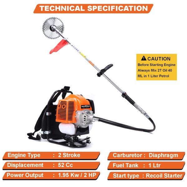Neptune 52cc Backpack Petrol Brush Cutter (2‑Stroke Engine, Loop Handle, Heavy-Duty) - Image 7