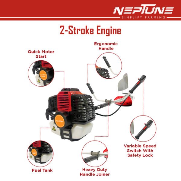 Neptune BC‑520 52cc Side-Pack Petrol Brush Cutter (2‑Stroke Engine, Loop Handle, Heavy-Duty Performance) - Image 2