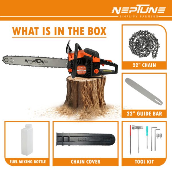 Neptune CS‑62 Heavy-Duty 62cc Petrol Chainsaw (2-Stroke, 22″ Guide Bar, Professional Wood Cutter) - Image 6