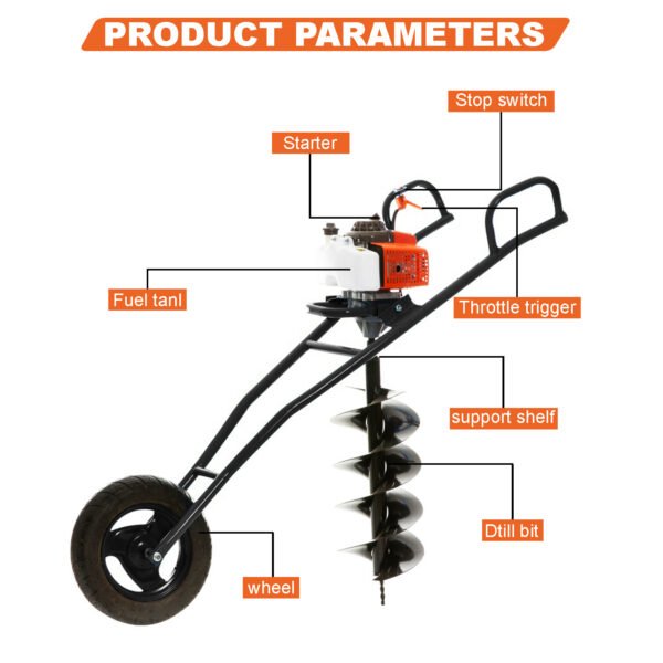 Neptune AG‑62T Trolley Earth Auger (63cc 2‑Stroke Petrol Engine, 12″ Drill Bit, Single‑Person Operated) - Image 2