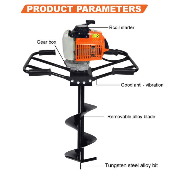 Neptune AG‑63 Double‑Person Petrol Earth Auger (63cc 2‑Stroke Engine, 10″ Drill Bit) - Image 2