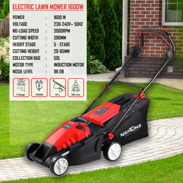 Neptune HG‑1600 Electric Lawn Mower (1600 W Single‑Phase Motor, 15″ Steel Blade, 50 L Grass Box) - Image 8