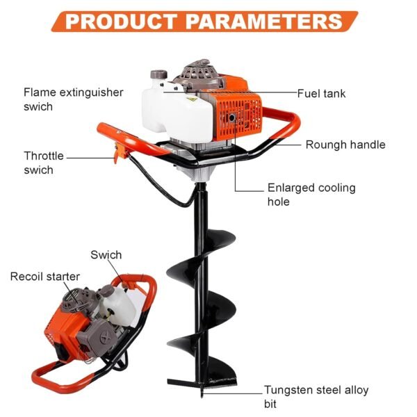 Neptune AG‑63 63cc Single-Person Petrol Earth Auger (2‑Stroke Engine, 8″ Drill Bit) - Image 2