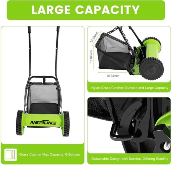 Neptune 16.5″ Manual Reel Lawn Mower (Adjustable Push Reel, 4-Blade Cutting, Lightweight Design) - Image 6