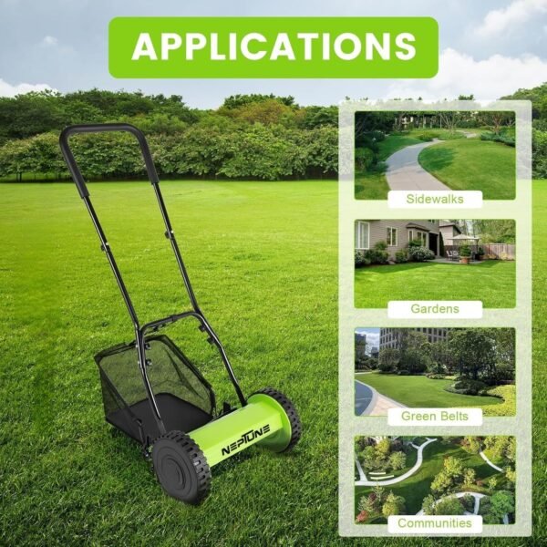 Neptune 16.5″ Manual Reel Lawn Mower (Adjustable Push Reel, 4-Blade Cutting, Lightweight Design) - Image 9