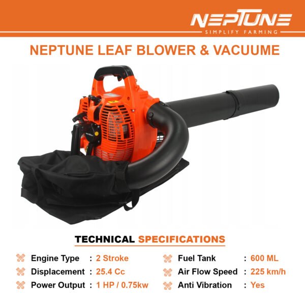 Neptune 26cc 3‑in‑1 Petrol Leaf Blower (Blower, Vacuum, Chopper • 50 L Bag • 2‑Stroke Engine) - Image 2