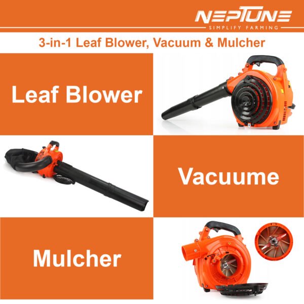 Neptune 26cc 3‑in‑1 Petrol Leaf Blower (Blower, Vacuum, Chopper • 50 L Bag • 2‑Stroke Engine) - Image 3