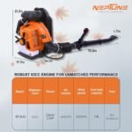 Neptune 63cc Backpack Petrol Leaf Blower (2‑Stroke Engine, Air Volume ~0.3 m³/s, High Velocity, Backpack Design) - Image 2