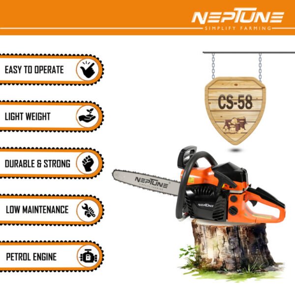 Neptune CS‑58 22″ Petrol Chain Saw (2‑Stroke Engine, Heavy-Duty Bar, Easy Start) - Image 4