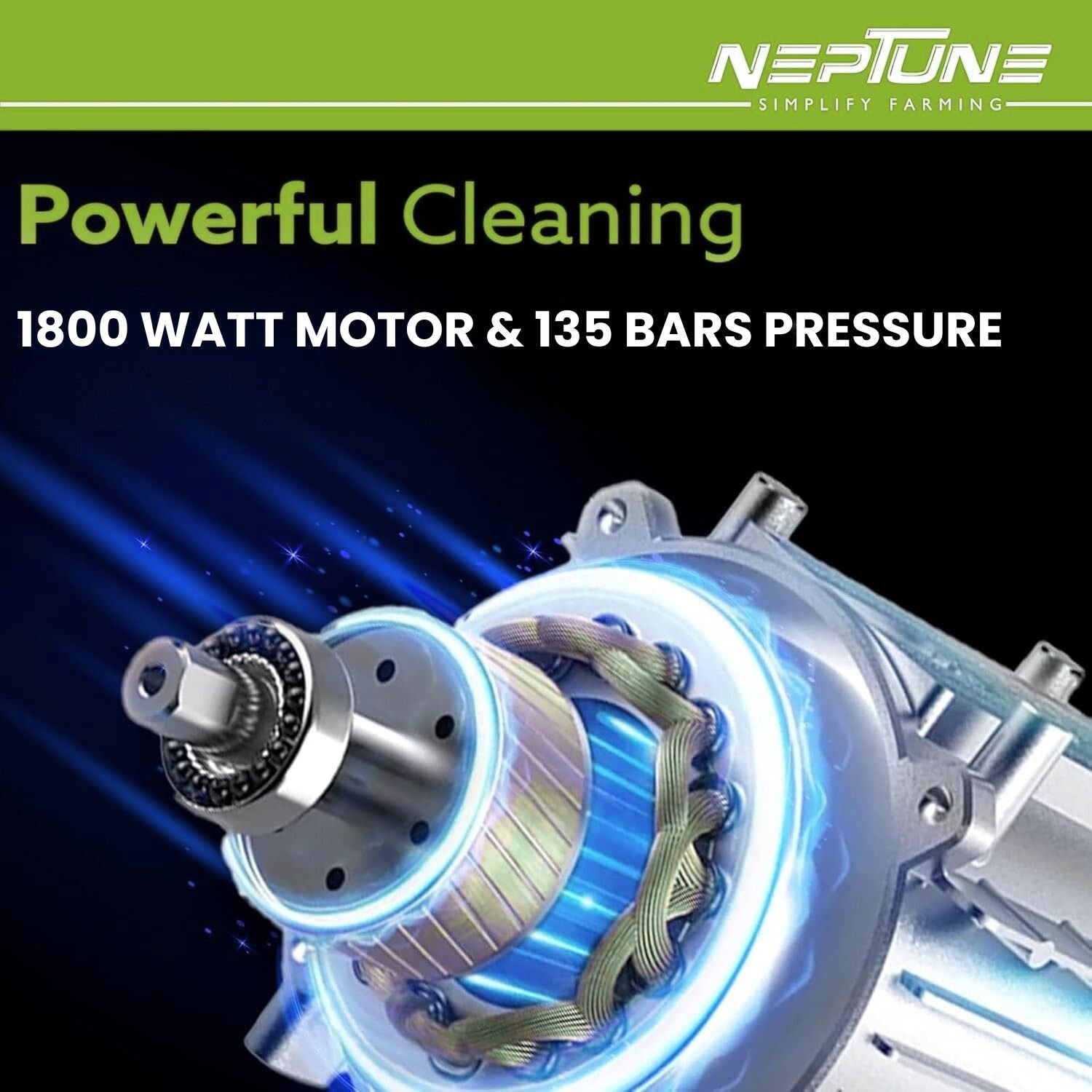 1800 watt motor & 135 bars pressure - 3 Neptune High Pressure Car Washer (1800 W, 135 Bar, 10 L/min, 6 m Hose, Angle‑Adjustable Nozzle) - Image 7