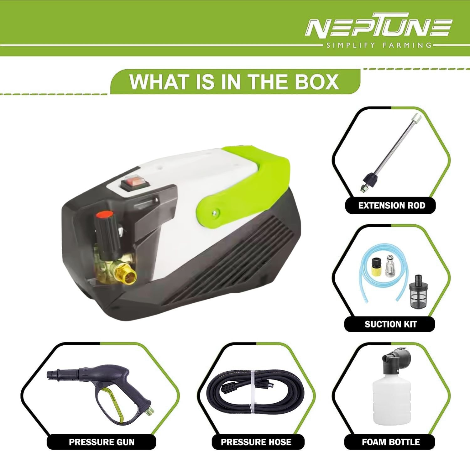 1800 watt motor & 135 bars pressure - 4 Neptune High Pressure Car Washer (1800 W, 135 Bar, 10 L/min, 6 m Hose, Angle‑Adjustable Nozzle) - Image 4