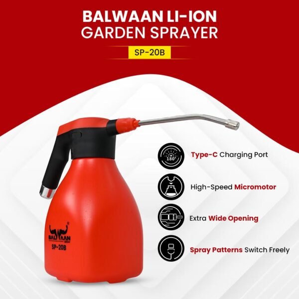 Balwaan SP-20B | 2L Battery Sprayer With Li-ion Battery, 3.7V, USB Rechargeable, Dual Spray Mode - Image 5