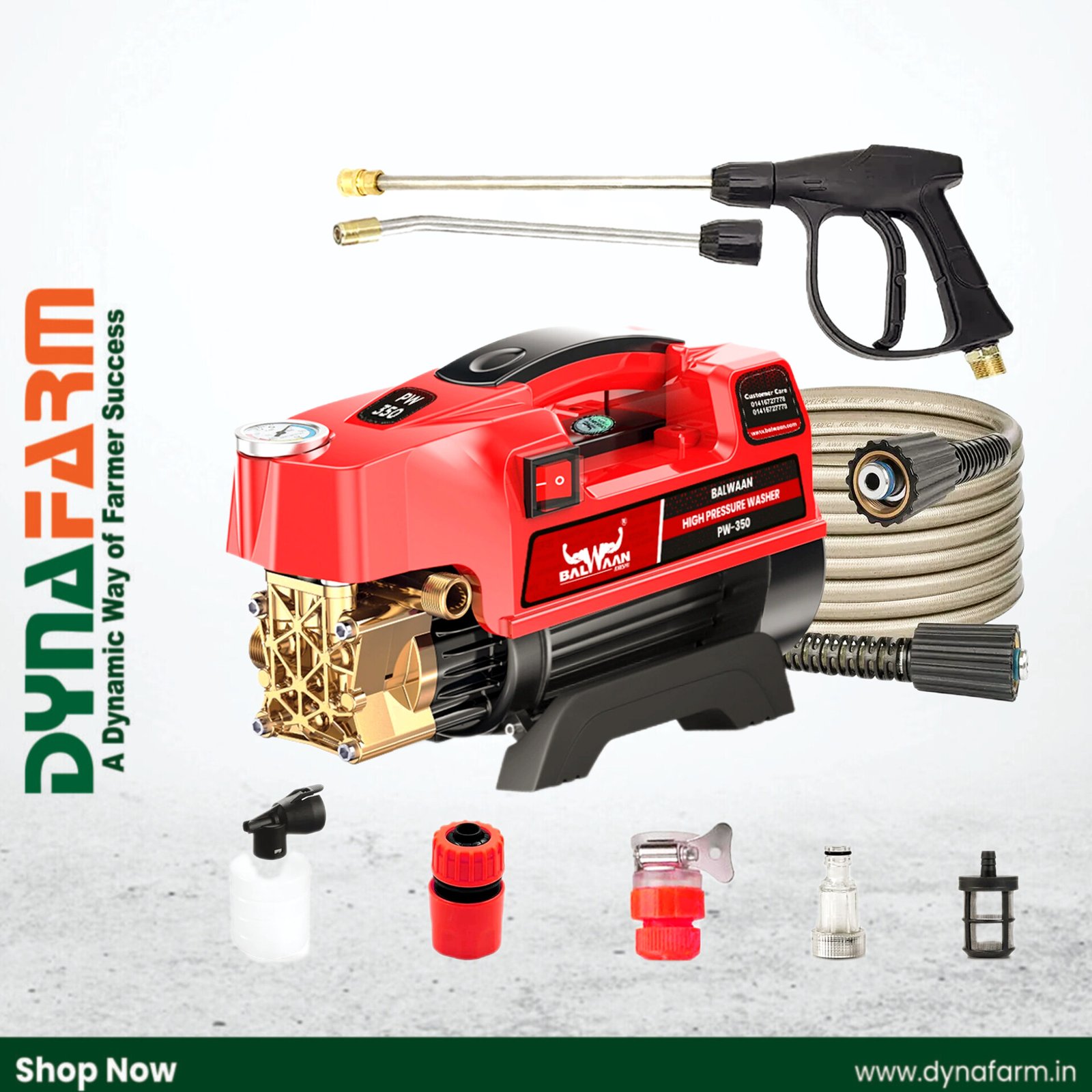 InShot_20250726_132408706 Balwaan PW‑350 High Pressure Washer (1800W Motor, Brass Pump Head, 120–150 Bar, 7.5 LPM Flow, 26ft Hose, Dual Lance) – Car, Bike & Home Cleaning Machine - Image 1