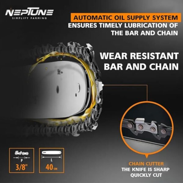 Neptune 2600W Electric Chain Saw (Copper Motor, 16″ Guide Bar, 4,800 RPM, Automatic Oiler) - Image 6