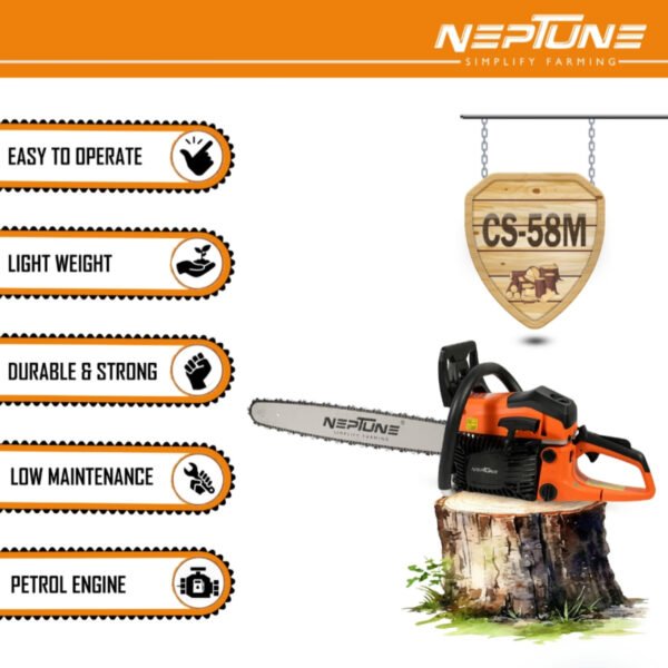 Neptune CS‑58M Magnesium-Body 22″ Petrol Chain Saw (2‑Stroke Engine, Heavy-Duty Bar, Easy Start)) - Image 5