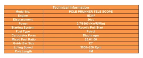 Neptune 26cc Petrol Telescopic Pole Pruner (12″ Bar, 2-Stroke Engine, Ideal for Tree Pruning & Forestry) - Image 5