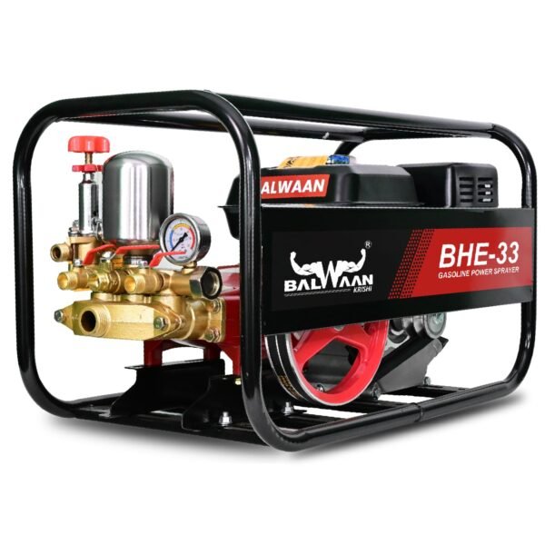 Balwaan BHE‑33 HTP Power Sprayer | 6.5 HP 4-Stroke Petrol Engine, Brass 3-Piston HTP Pump, 50 m Hose - Image 6