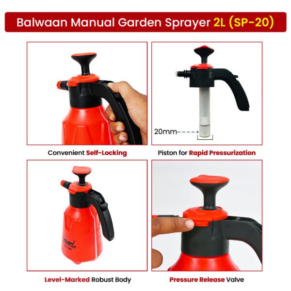 Balwaan SP-20 Manual Sprayer |2 Litres, Hand-Operated, Compact Design, for Home & Garden Use - Image 4