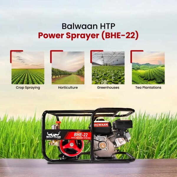 Balwaan BHE-22 No. HTP Sprayer with 6.5HP Engine | 3-Piston Brass Pump, 50 Meter Hose Pipe, Heavy Duty Frame - Image 6