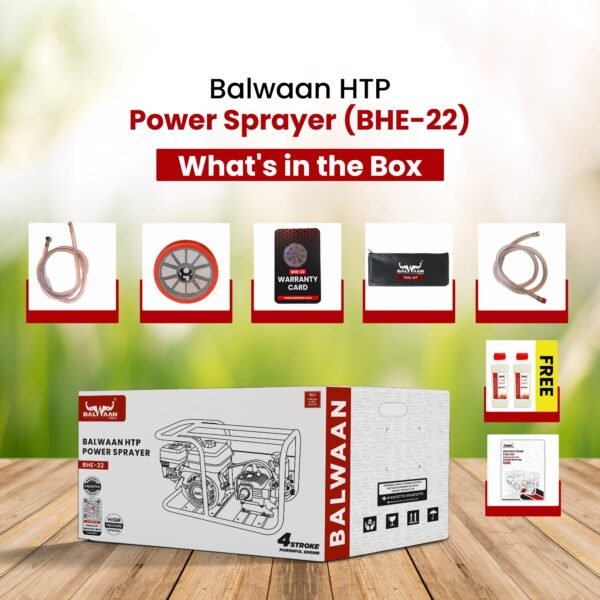 Balwaan BHE-22 No. HTP Sprayer with 6.5HP Engine | 3-Piston Brass Pump, 50 Meter Hose Pipe, Heavy Duty Frame - Image 3