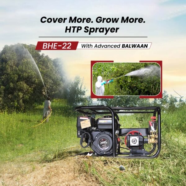 Balwaan BHE-22 No. HTP Sprayer with 6.5HP Engine | 3-Piston Brass Pump, 50 Meter Hose Pipe, Heavy Duty Frame - Image 7