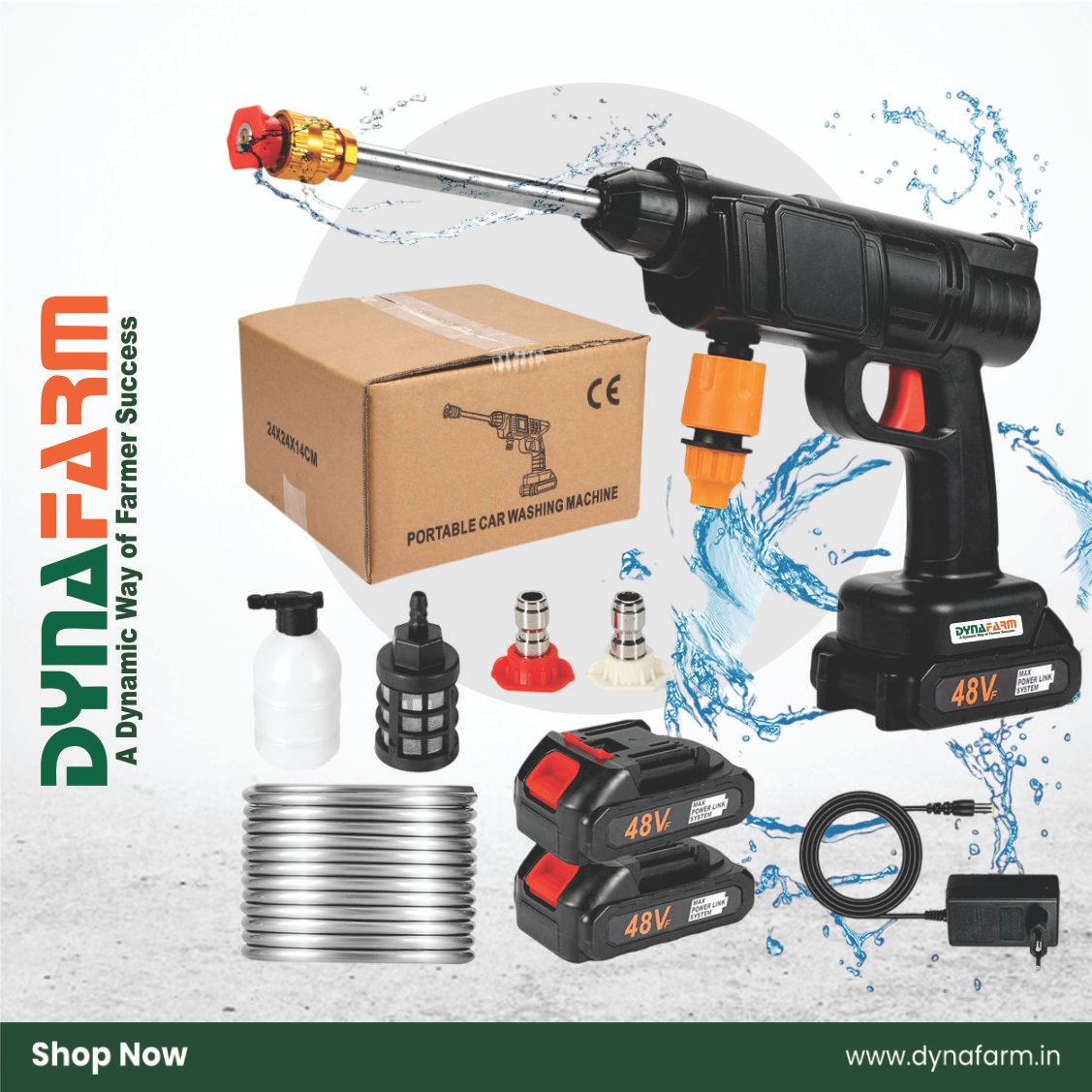 car wash machine = 05 Dyna WashJet™ – Cordless High Pressure Car Washer Gun (40 Bar, Dual Battery, Portable Jet Spray for Car, Bike, Garden & Home Cleaning) - Image 1